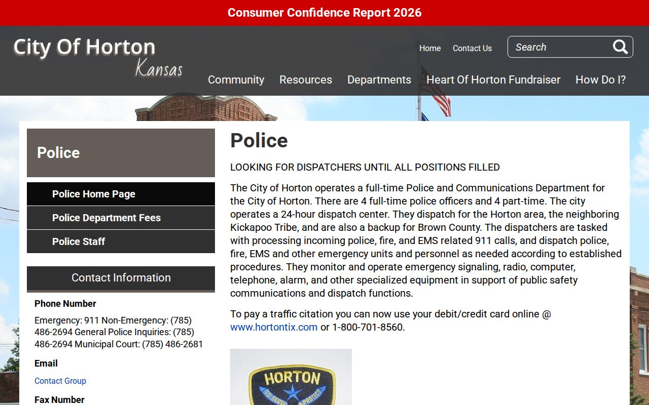 Brown County Horton police arrest-record contact page