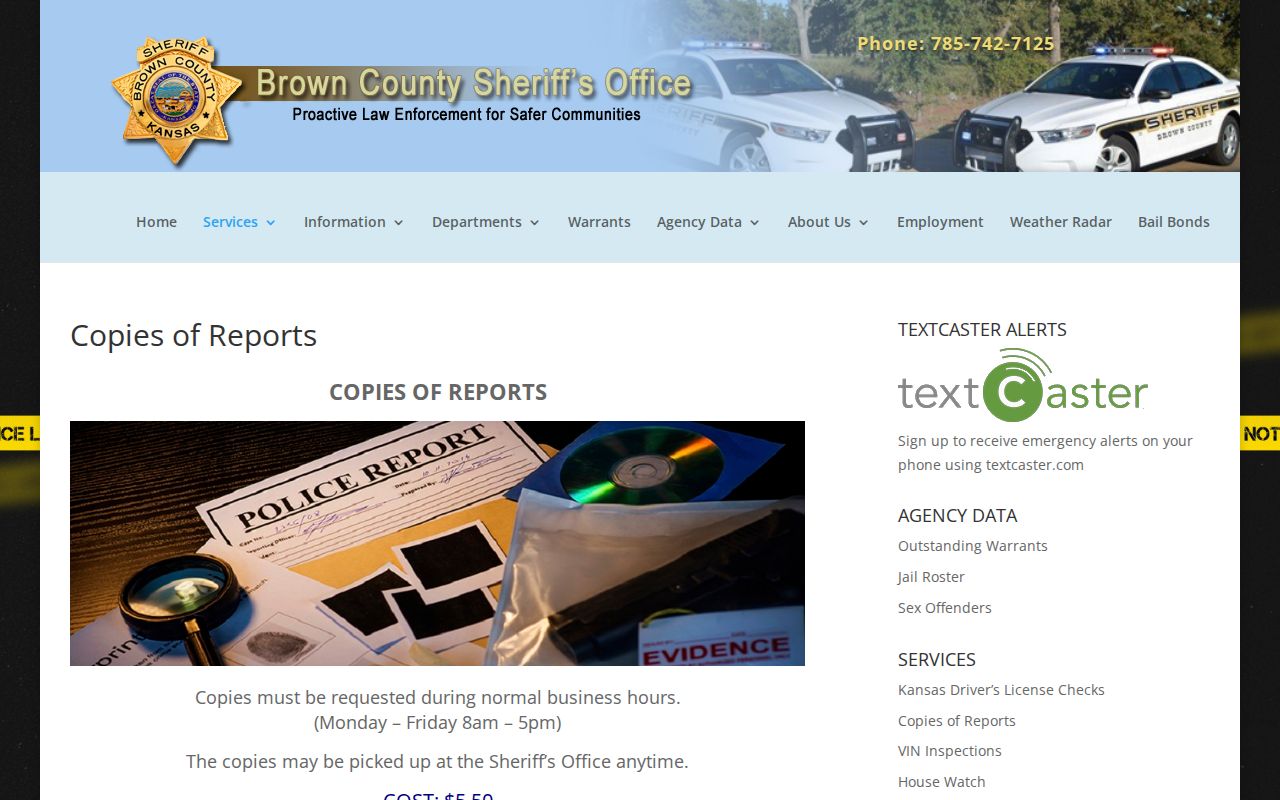 Brown County Sheriff booking record request and report copy policy