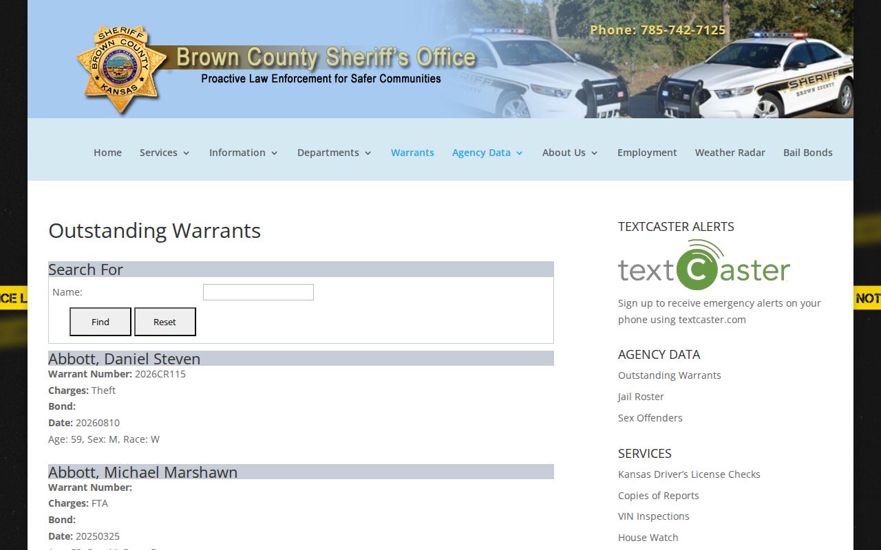 Brown County Sheriff's Most Wanted official warrant name search